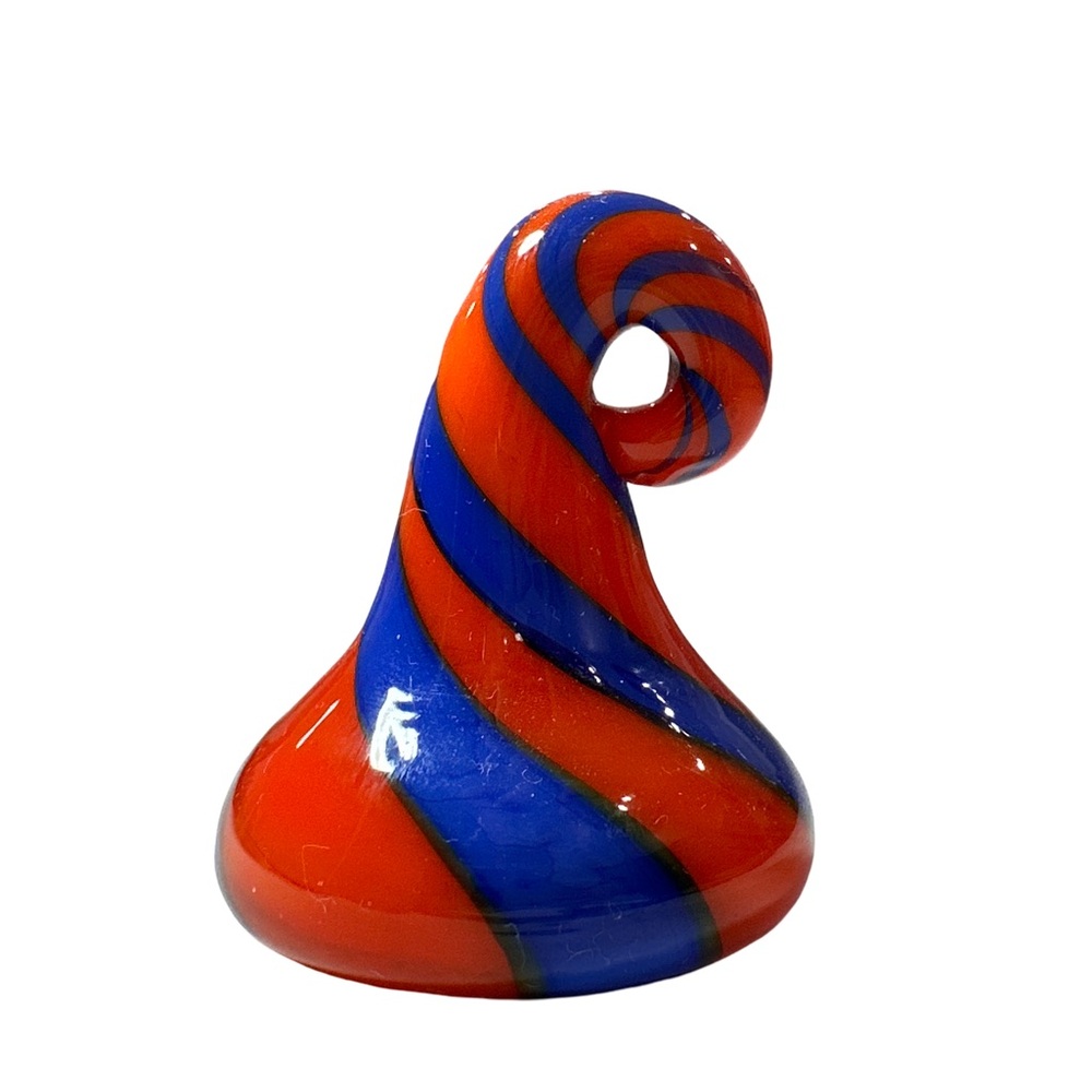 Murano Glass Swirl Ornament Orange & Blue Art Glass Collectible 2” x 1.5”